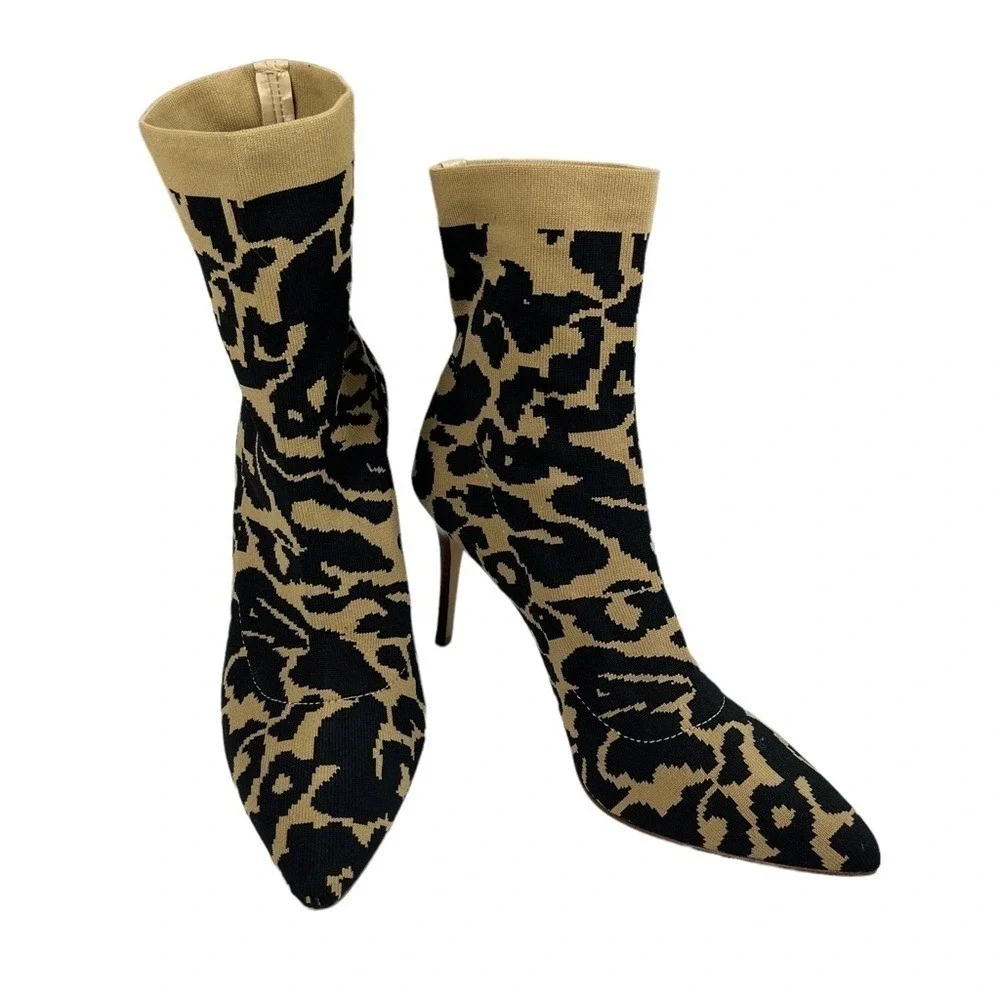 Louise Et Cie Silvya Sock Ankle Boots Women 9.5M/41 Leopard‎ Print Pointed Toe
